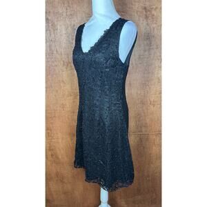 Beaded Drama Special Occasion MEDIUM black lace overlay sleeveless VINTAGE